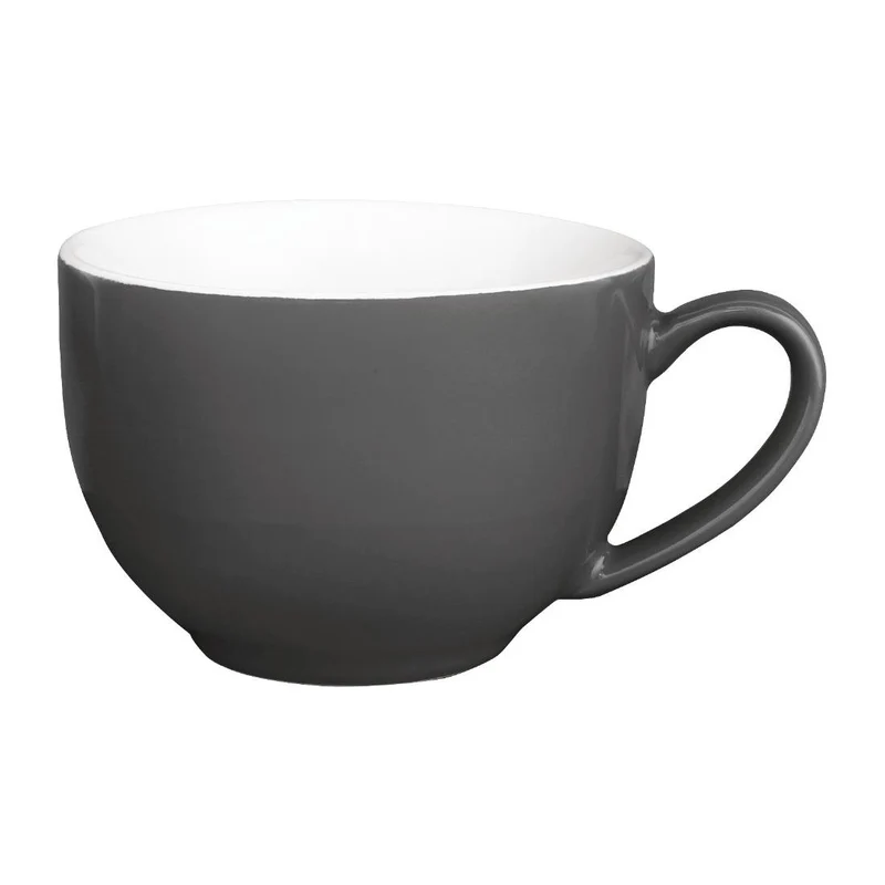 Olympia Café Temno Sive Skodelice za Kapučino 340ml | Porcelan z Zavihanimi Robovi | Komplet 12 Kosov