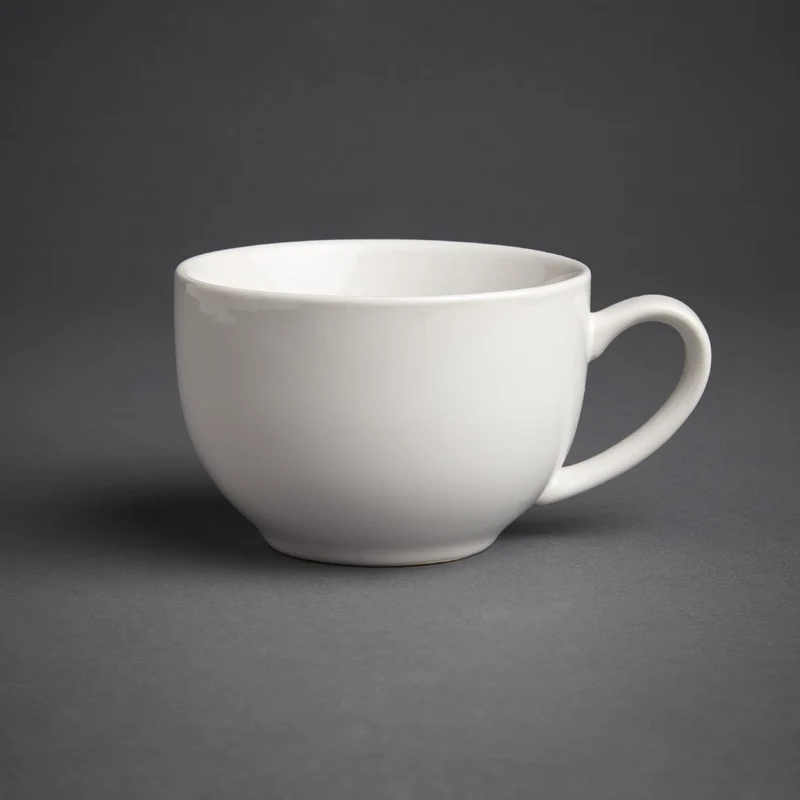 Olympia Café Bele Skodelice za Kapučino 340ml | Porcelan z Zavihanimi Robovi | Komplet 12 Kosov