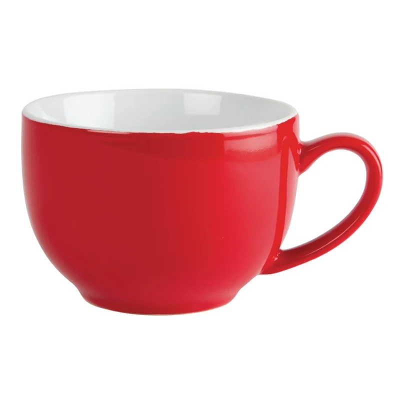 Olympia Café Rdeče Skodelice za Kapučino 340ml | Porcelan z Zavihanimi Robovi | Komplet 12 Kosov