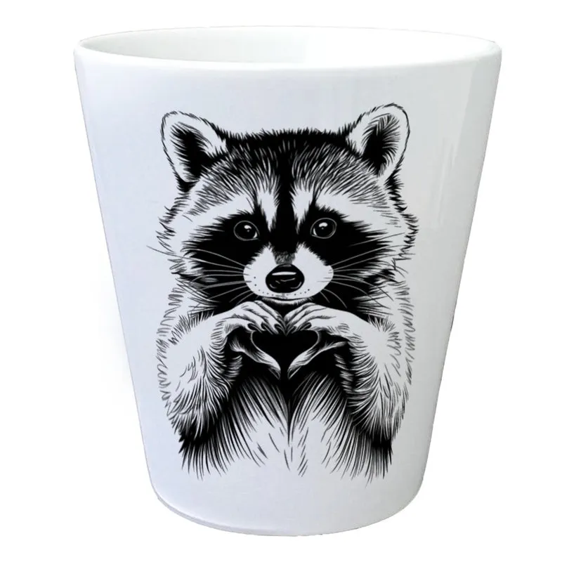 Waschbär zeigt Herz Blumentopf für Tierliebhaber