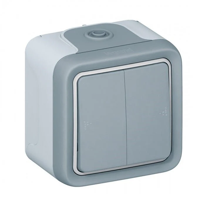 Legrand 069715 Plexo 2-Gang Switch or Push Button 10A IP55 Grey Surface
