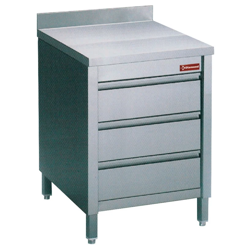 Edelstahl-Arbeitsschrank mit 3 Schubladen & Aufkantung , 600x700 mm, TACS67/U-D