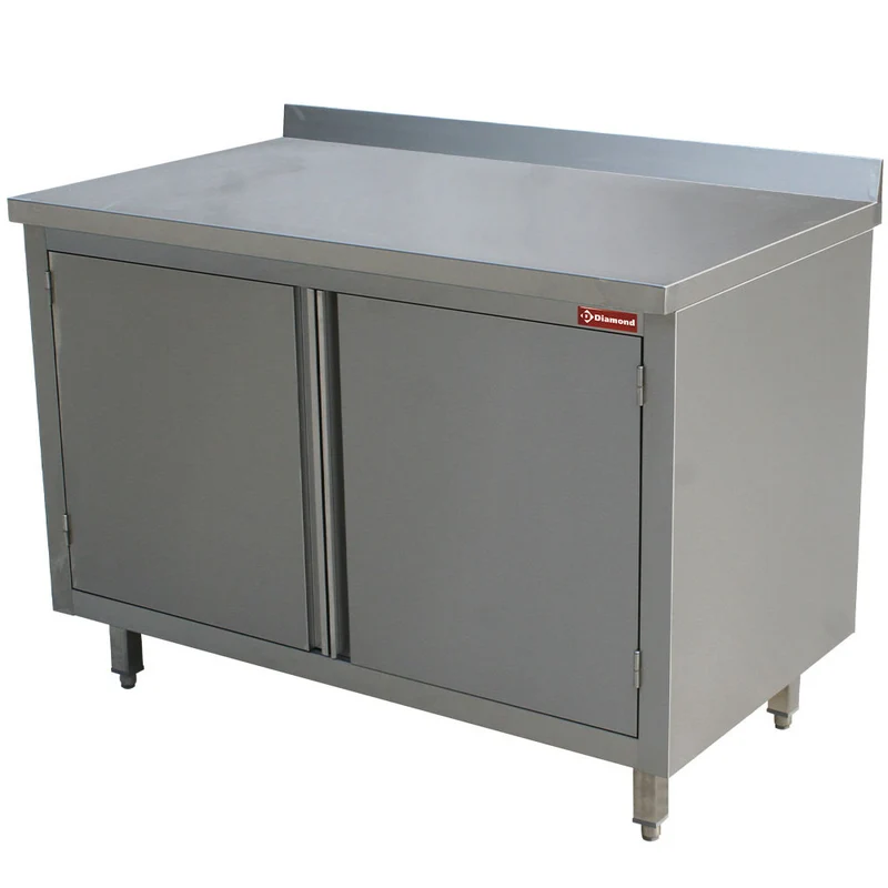 Edelstahl Arbeitsschrank mit Aufkantung , 80 cm breit , Flügeltüren, TA87A/B-SH/R