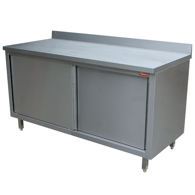 Arbeitsschrank Edelstahl 140 cm , mit Schiebetüren & Aufkantung, TA146/B-D