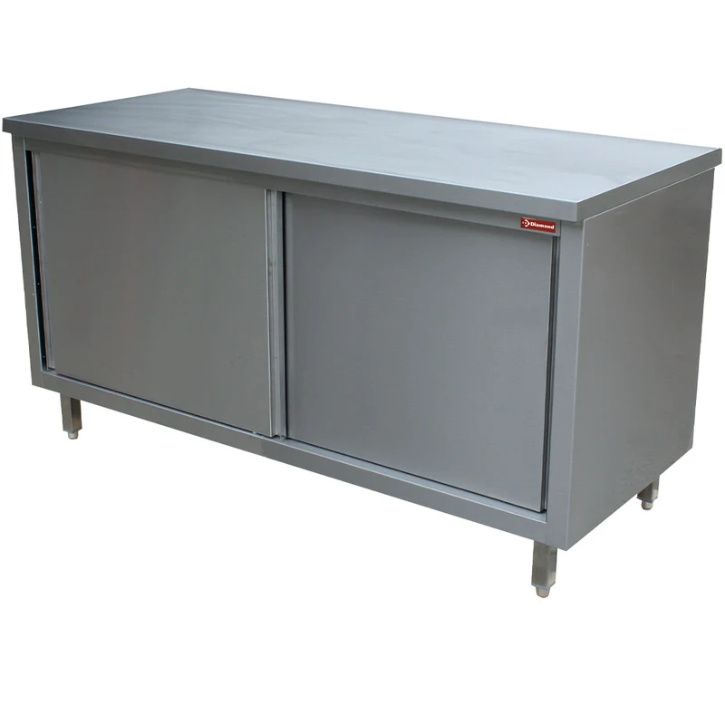 Edelstahl Arbeitsschrank mit Schiebetüren , 140 cm breit, TA146/B