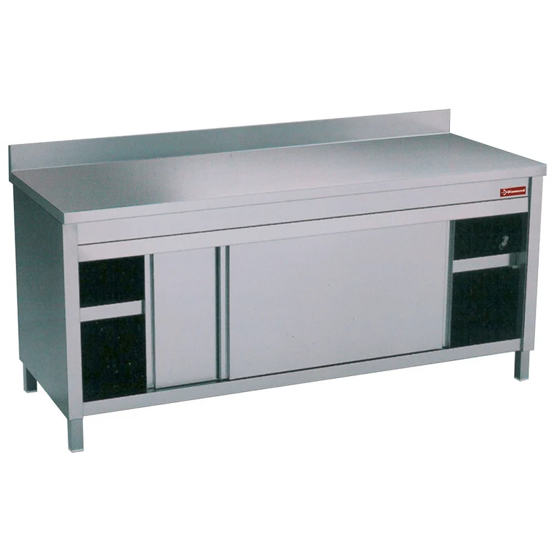 Arbeitsschrank Edelstahl mit Aufkantung & Schiebetüren , 100 cm breit, TA106/U-D