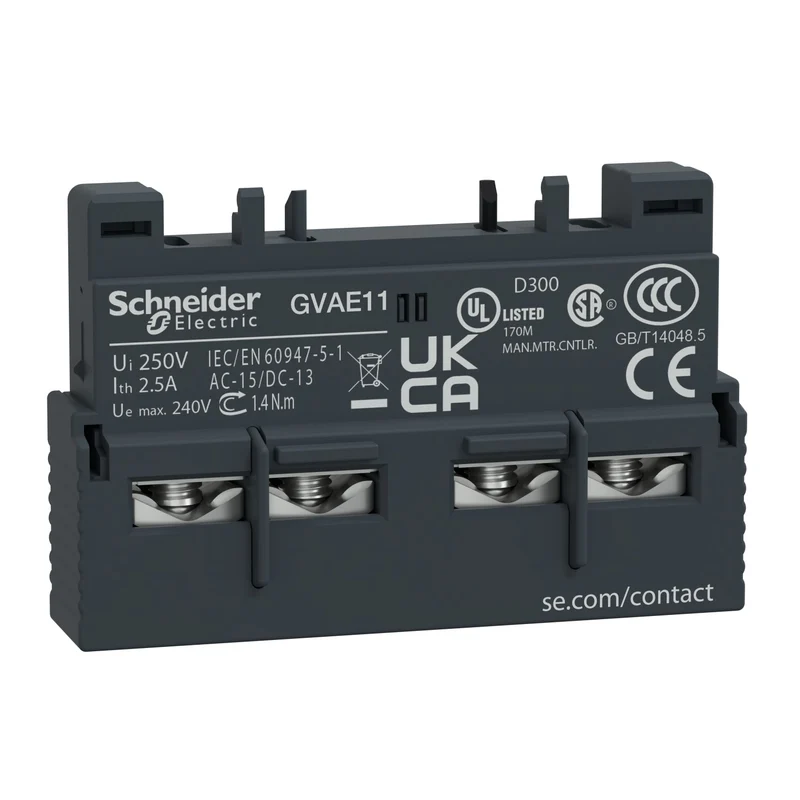 Schneider GVAE11 TeSys Deca Auxiliary Contact Block 1NO+1NC Front Mount GV2