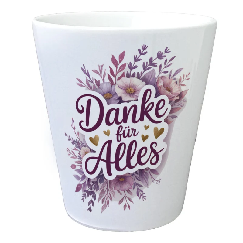 Danke Für Alles Blumentopf mit Aquarellblumen
