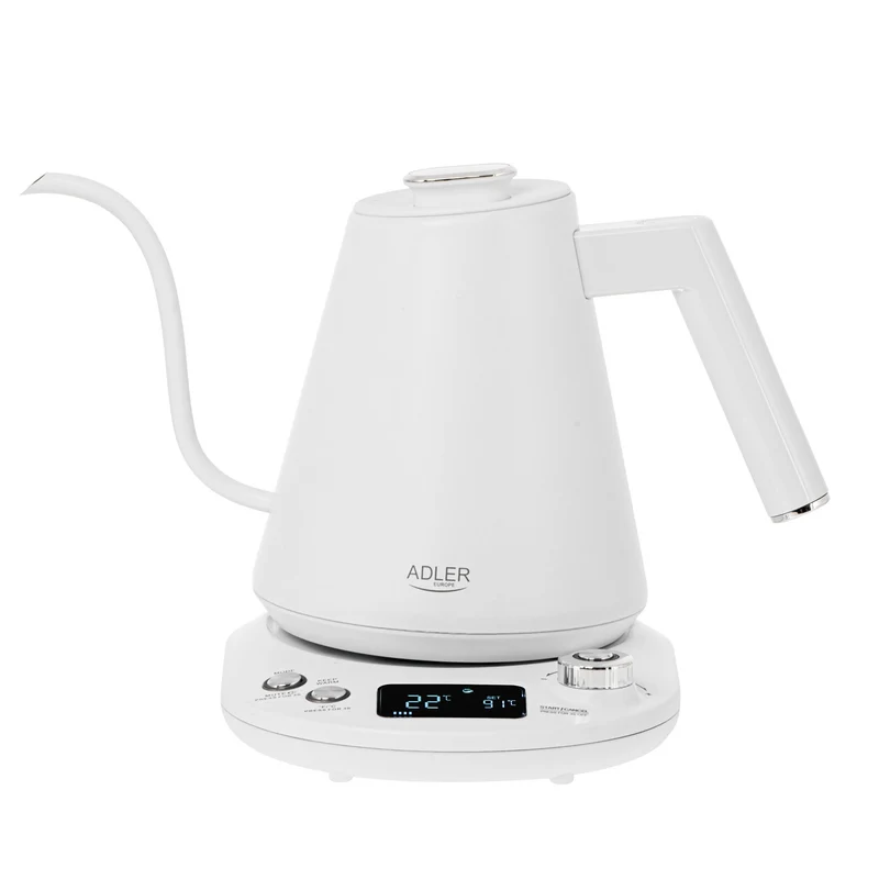 Adler AD 1349w Wasserkocher weiß 1L mit langem Ausguss u. Temperatureinstellung