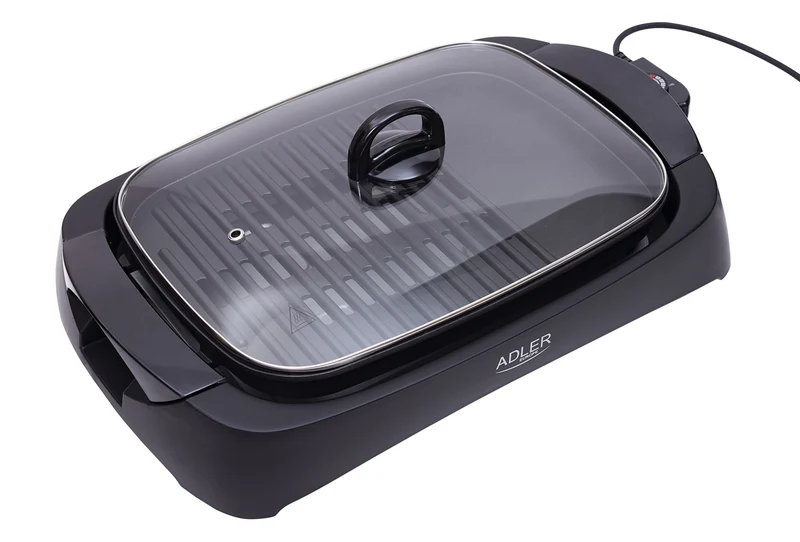 Adler AD 6610 Elektrogrill Tischgrill mit Glasdeckel 2 Grillflächen flach/gekerbt