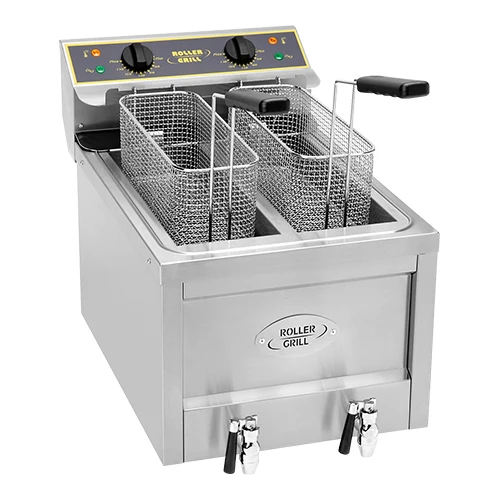 Električna namizna friteza 2 x 8 L iz nerjavnega jekla | Roller Grill | Hladna cona in izpustni ventil | 2x 3000 W