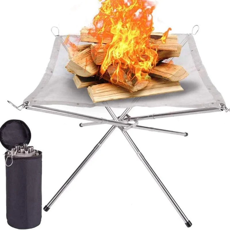Tragbare Feuerstelle für den Aussenbereich, 41 cm, Camping-Feuerstelle, faltbar, Stahlgeflecht, Feuerstelle für Camping, Outdoor, Terrasse, Garten