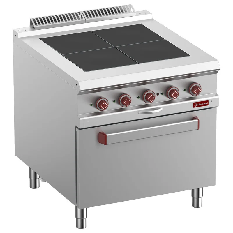 Profi Elektroherd mit 4 Kochplatten und Backofen GN 2/1 - 900er Serie, E9/4SPF8-N
