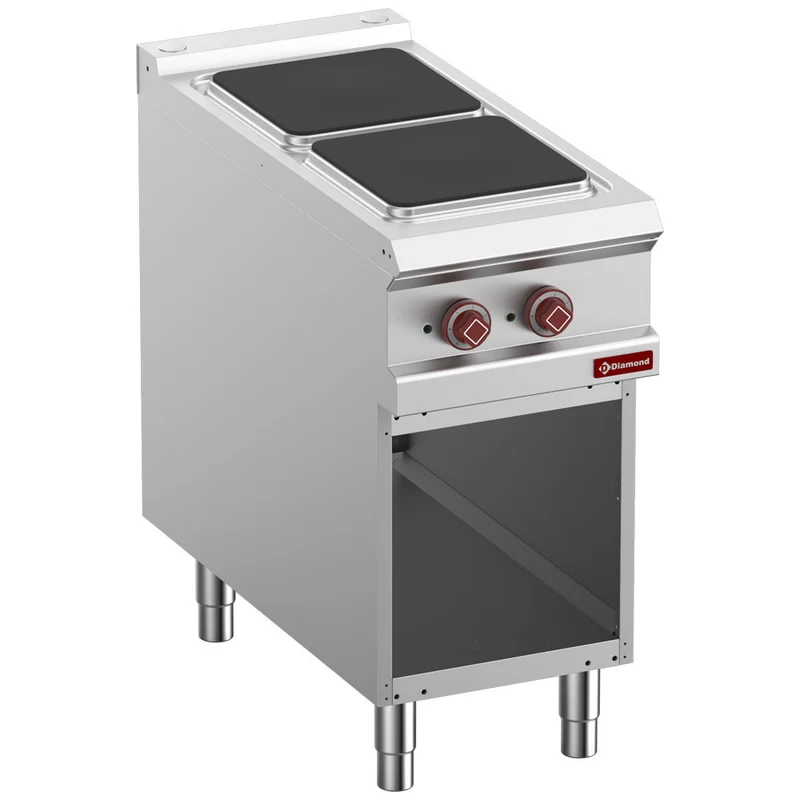 Profi Elektro-Standherd 400mm , 2 Kochplatten , Offener Unterbau GN 1/1, E9/2PQA4-N