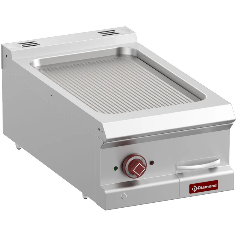 Elektrische Grillplatte, gerillt , 40cm Tischgerät aus Edelstahl, E7/PR4T-N