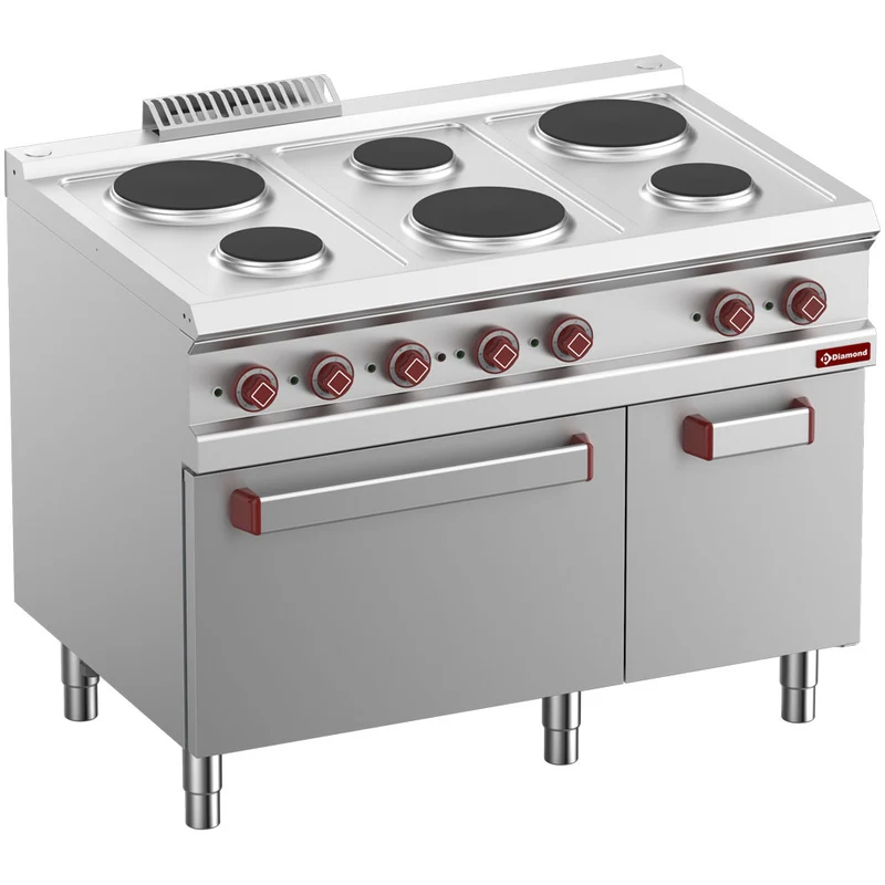 Profi Elektro-Standherd mit 6 Kochplatten, GN 2/1 Backofen & Unterbau, E7/6PFA11-N
