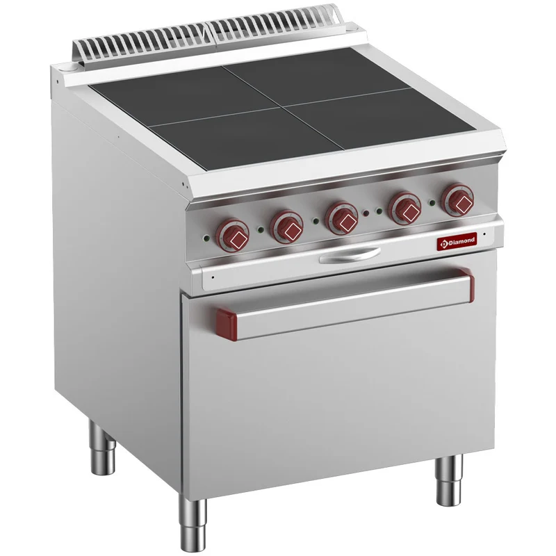 Profi Elektro-Standherd mit 4 Kochplatten und GN 2/1 Elektro-Backofen, E7/4SPF7-N