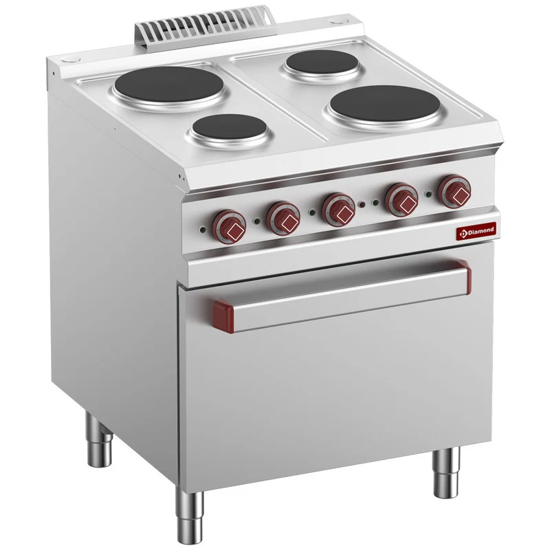 Profi Elektro-Standherd 700 , 4 Kochplatten , GN 2/1 Elektro-Backofen mit Grill, E7/4PF7-N