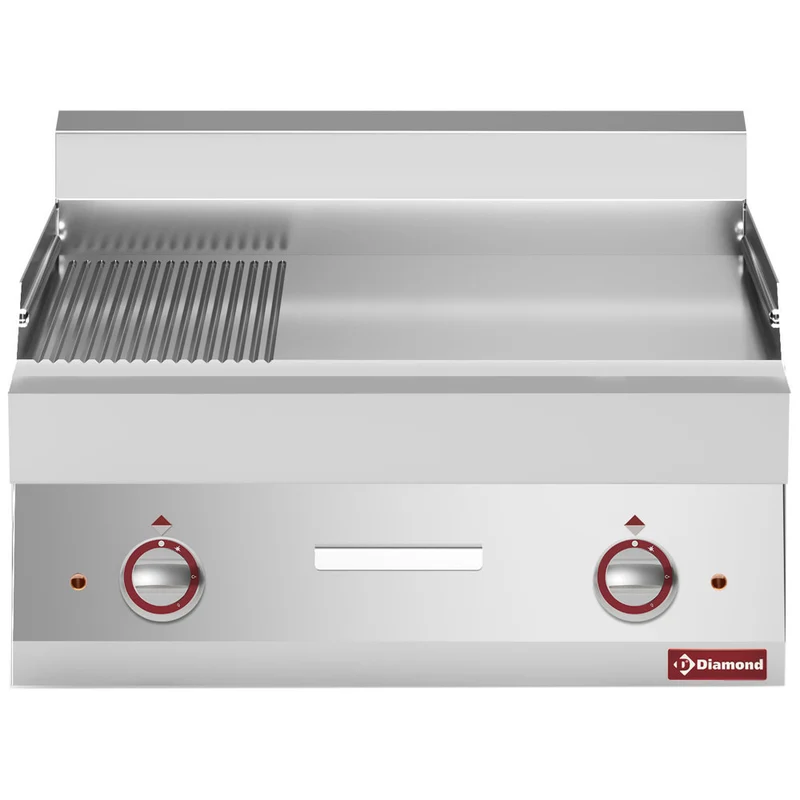 Elektro-Griddleplatte aus Gusseisen , 70 cm , Kombi-Bratfläche (glatt & gerillt), E65/PM7T-N