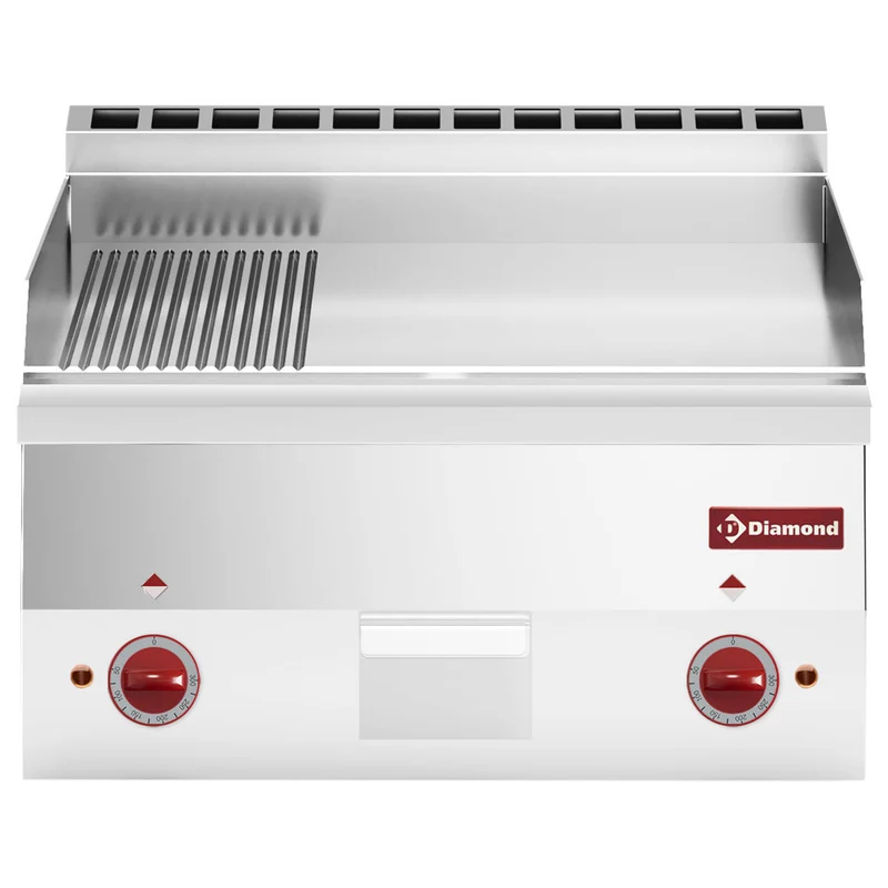Profi Elektro-Grillplatte 60cm , Hartchrom , 2/3 glatt & 1/3 gerillt, E60/PMCD6T-N