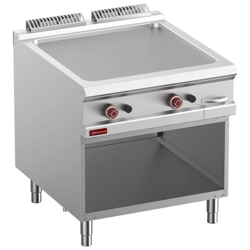 Gas-Griddleplatte 80 cm , Glatte Edelstahl-Bratfläche & offener Unterbau, G9/PLA8-N