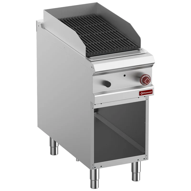 Gas-Lavasteingrill 400 mm mit Gusseisenrost & offenem Unterbau, G9/GPLA4-ZN