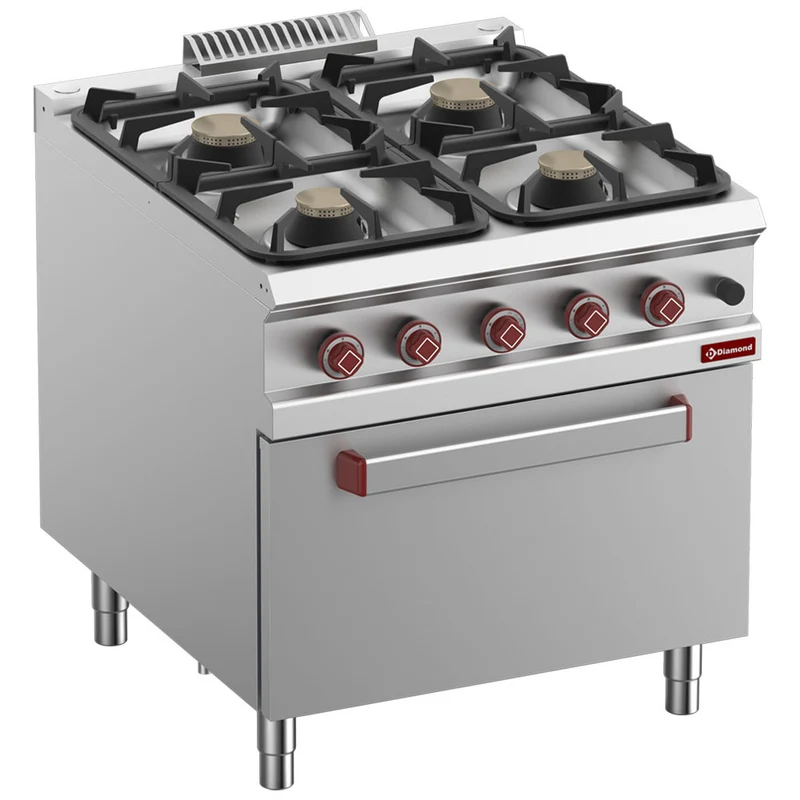 Gasherd 4-flammig mit Gasbackofen GN 2/1 , Bautiefe 900 mm, G9/4BF8-N