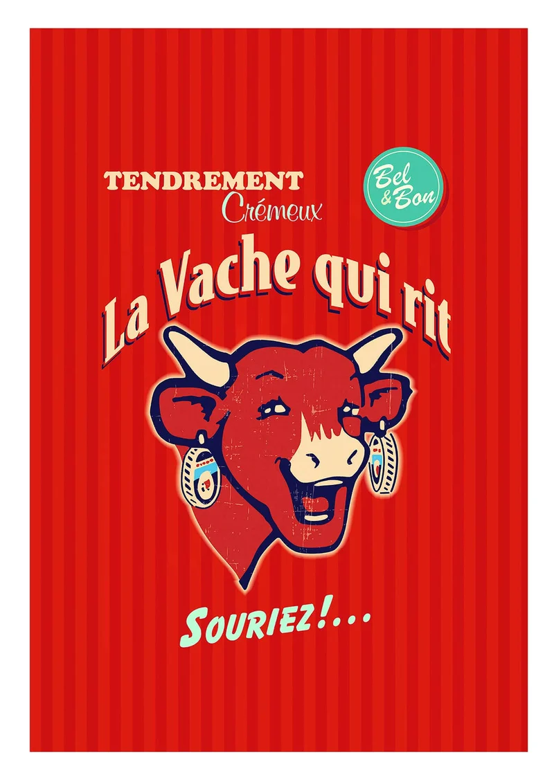 Geschirrtuch 50x75cm - La Vache Qui Rit ~ Lachende Kuh - Retro Rot