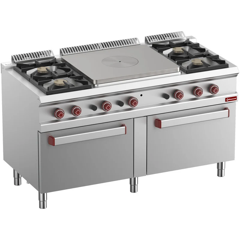 Profi Gas-Standherd 150 cm , 4 Brenner & Glühplatte , 2x Gasbackofen GN 2/1, G7/T4B2F15-N