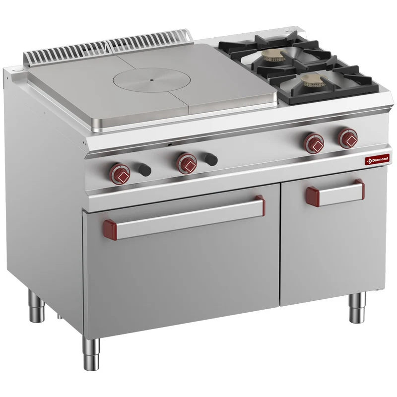 Gasherd mit Glühplatte, 2 Brennern & GN 2/1 Gas-Umluftbackofen , Serie 700, G7/T2BFA11-N