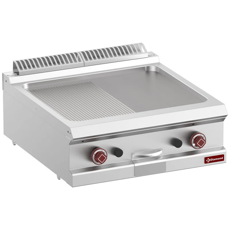 Profi Gas-Grillplatte 700mm , Kombi-Bratfläche glatt & gerillt, G7/PM7T-N