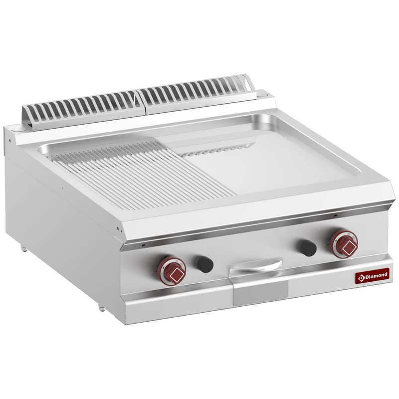 Profi Gas-Griddleplatte, hartverchromt – 70 cm, 1/2 glatt & 1/2 gerillt, G7/PMCD7T-N