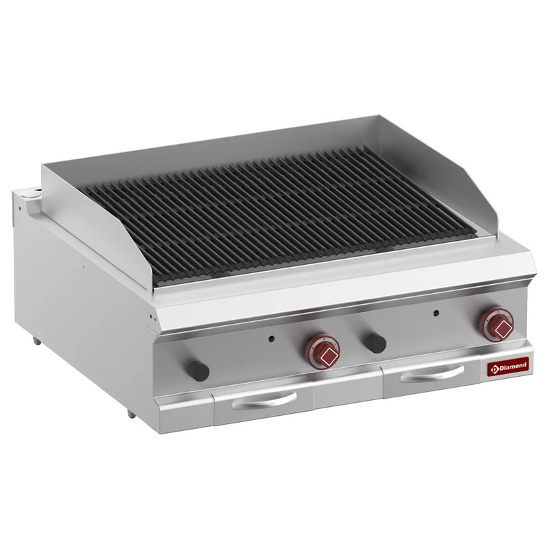 Profi Gas-Lavasteingrill 800 mm , Tischgerät mit 2 Heizzonen & Wende-Grillrost, G7/GPL8T-ZN