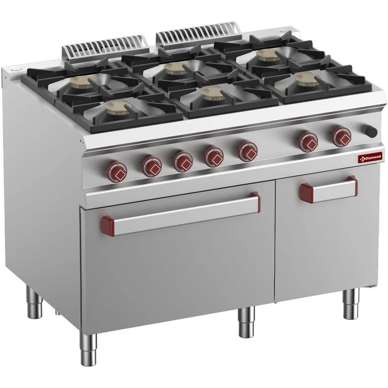 Gasherd 6-flammig mit Gasbackofen GN 2/1 & Unterbau , 700er Serie, G7/6BFA11-N