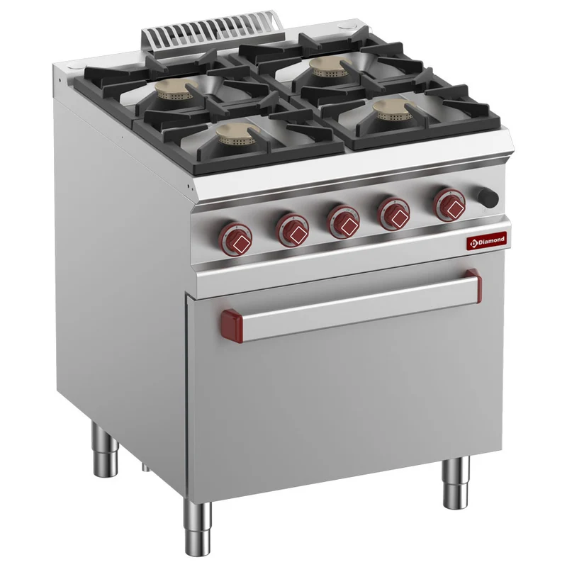 Profi-Gasherd mit 4 Kochstellen und Gasbackofen GN 2/1, G7/4BF7-N