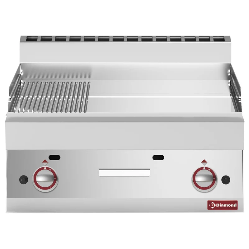 Profi Gas-Grillplatte 70 cm, hartverchromt , 2/3 glatt & 1/3 gerillt, G65/PMCD7T-N