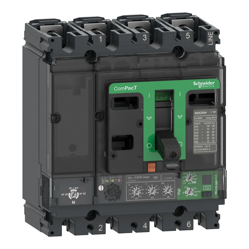 Schneider C16F44V160 ComPacT NSX160F MCCB 4P 160A 36kA MicroLogic Vigi 4.2
