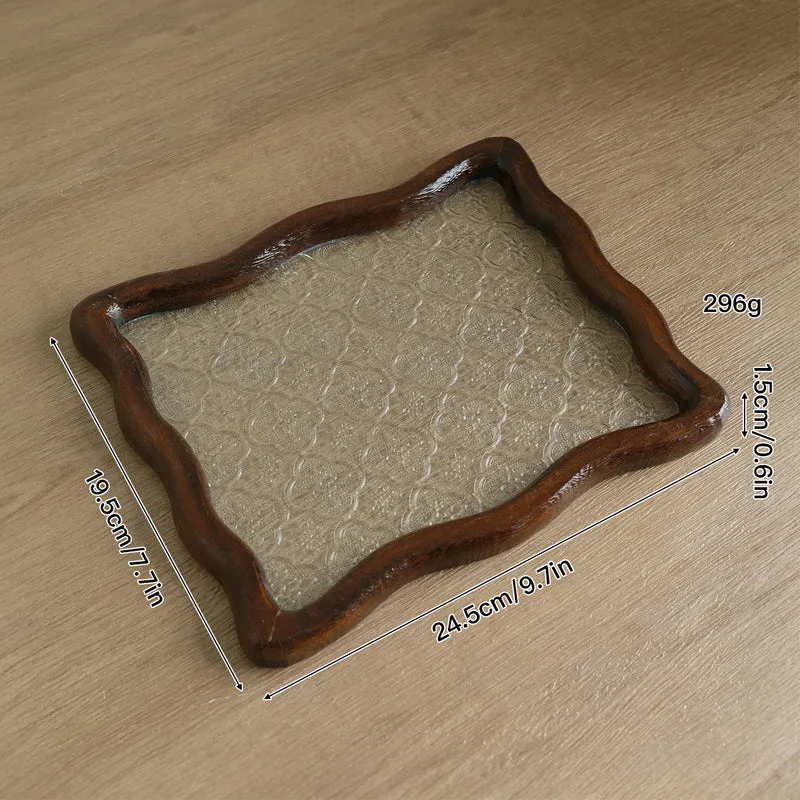 Eleganter Vintage Glas- und Holz-Dekoteller