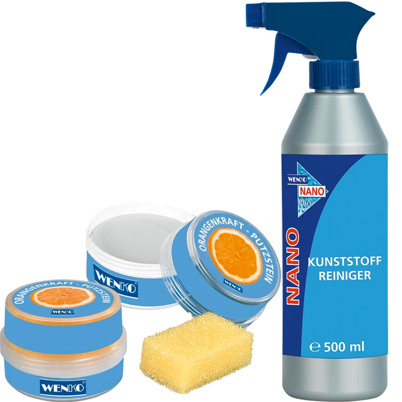 2 Orangen-Putzsteine & Nano-Kunststoffreiniger im Set