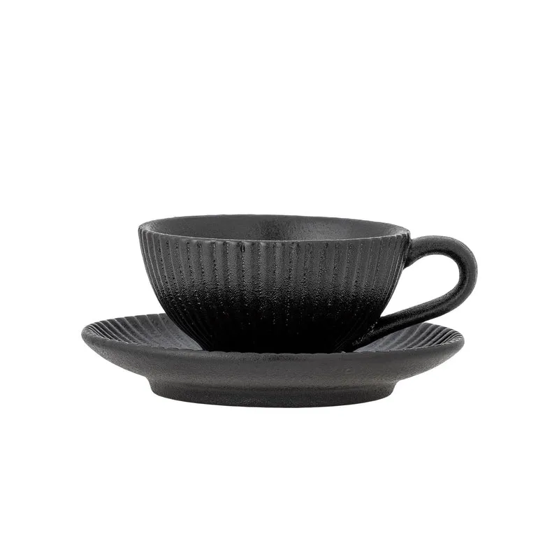 Neri Cappuccinotasse mit Untertasse, Schwarz, Steingut
