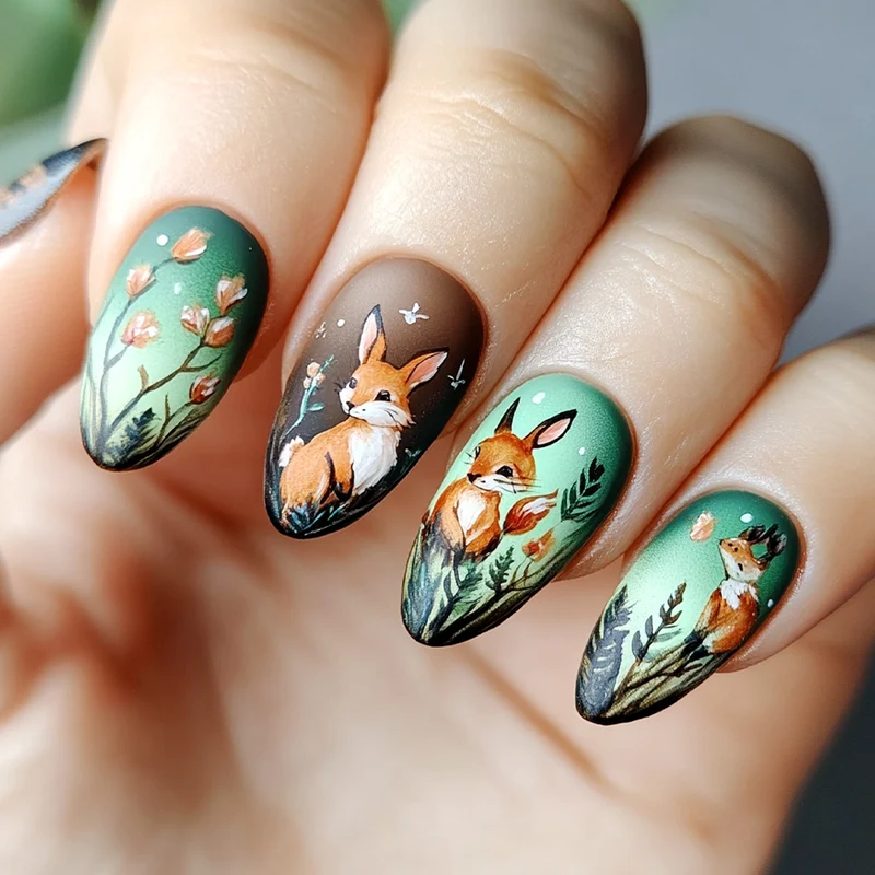Kunstvolle Nagelkunst im Waldtier-Motiv Karnz