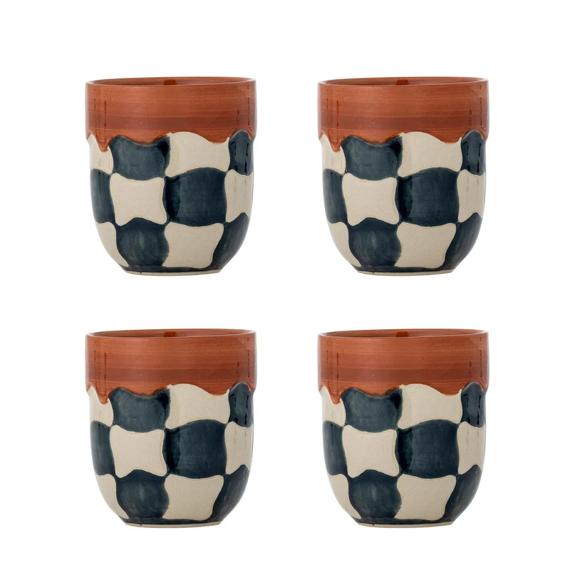 Check Tasse, Blau, Steingut