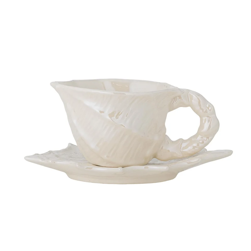 Shellie Tasse mit Untertasse, Weiß, Steingut