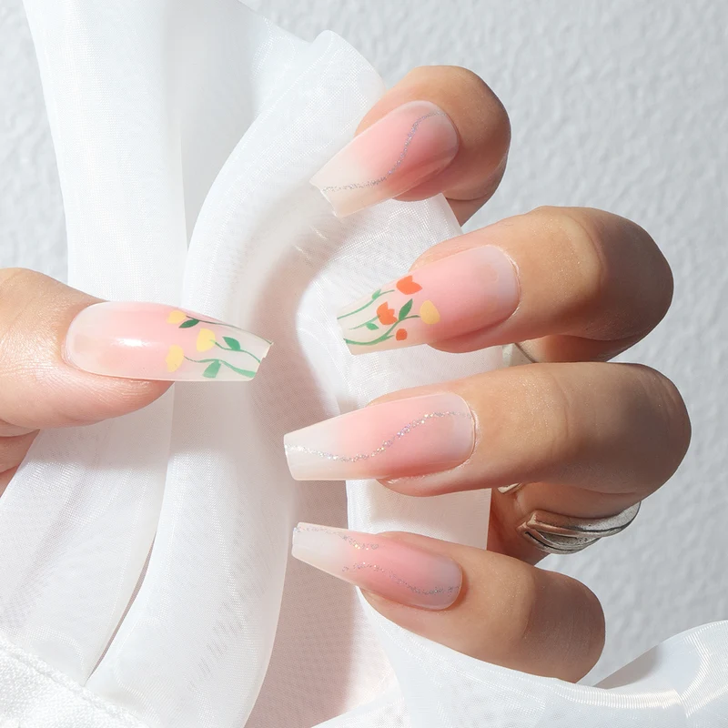 Blumen-Design Lange Press-On Nägel Karnz