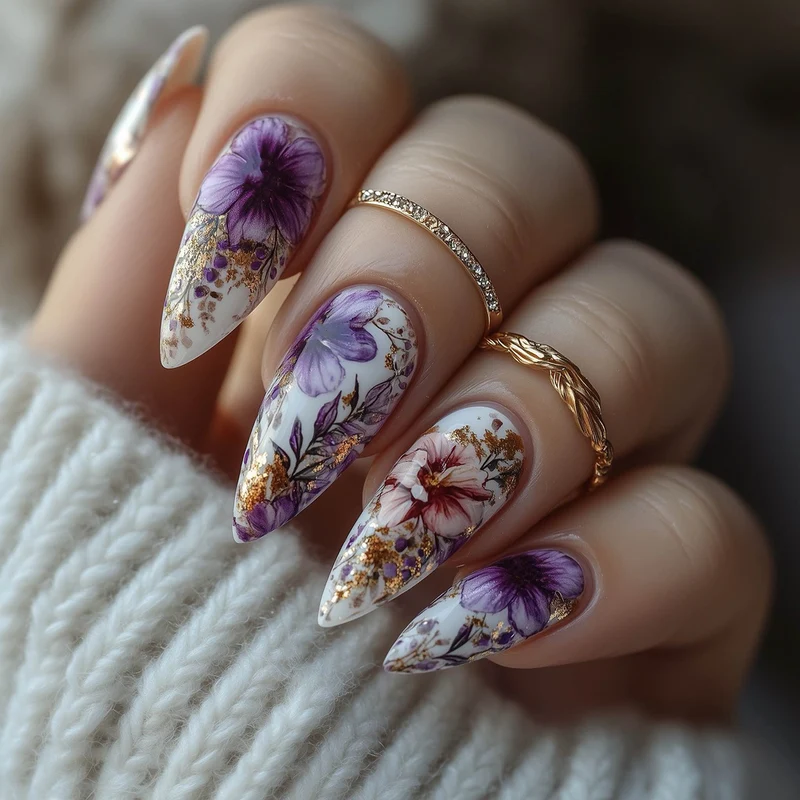 Blumen-Design Elegante Stiletto Press-On Nägel Karnz