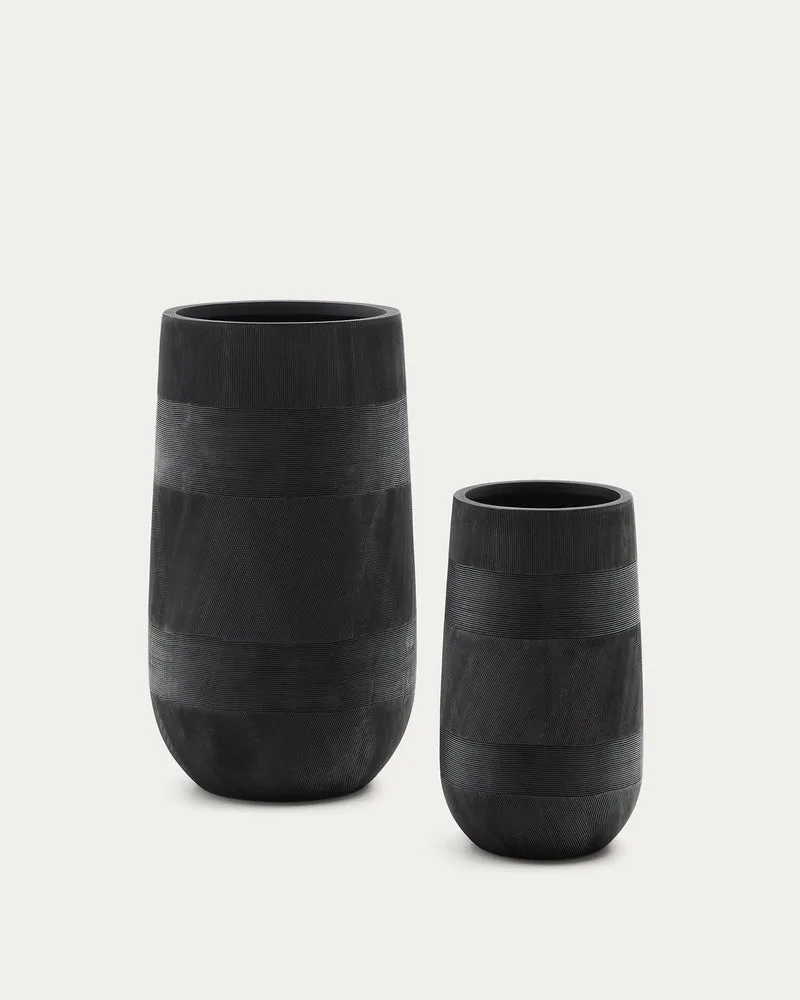 Set aus 2 Blumentöpfen Tival in Zementoptik schwarz Ø 45 cm / Ø 32 cm
