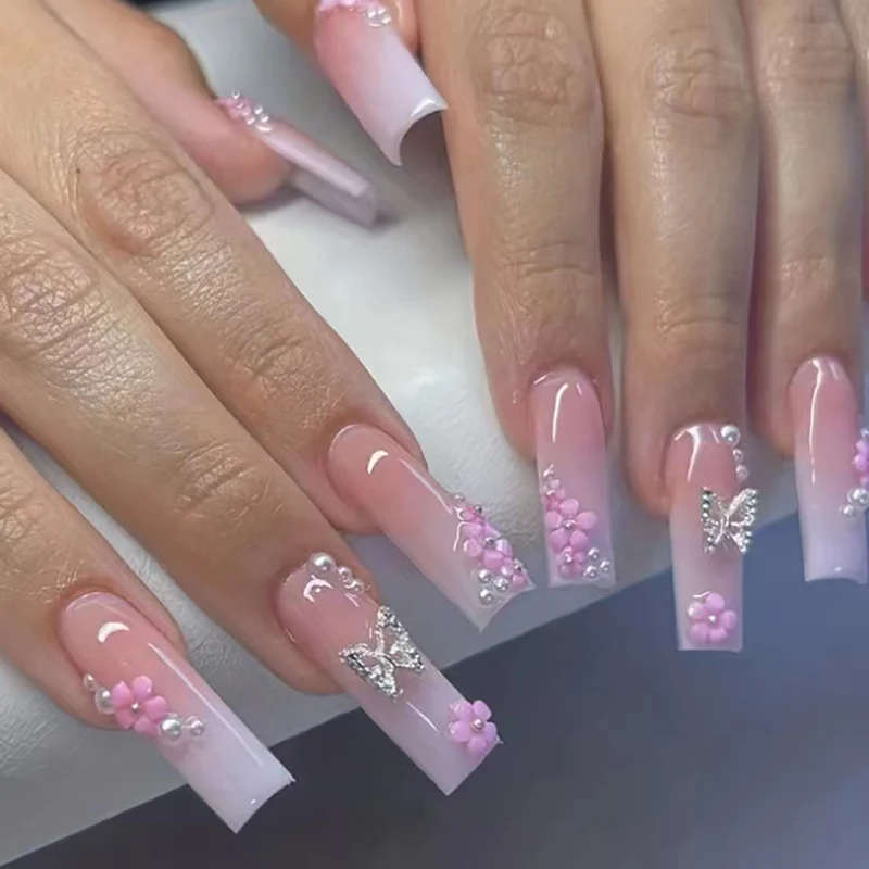 Dekorative Florale Stiletto Nagelkunst Extensions Karnz