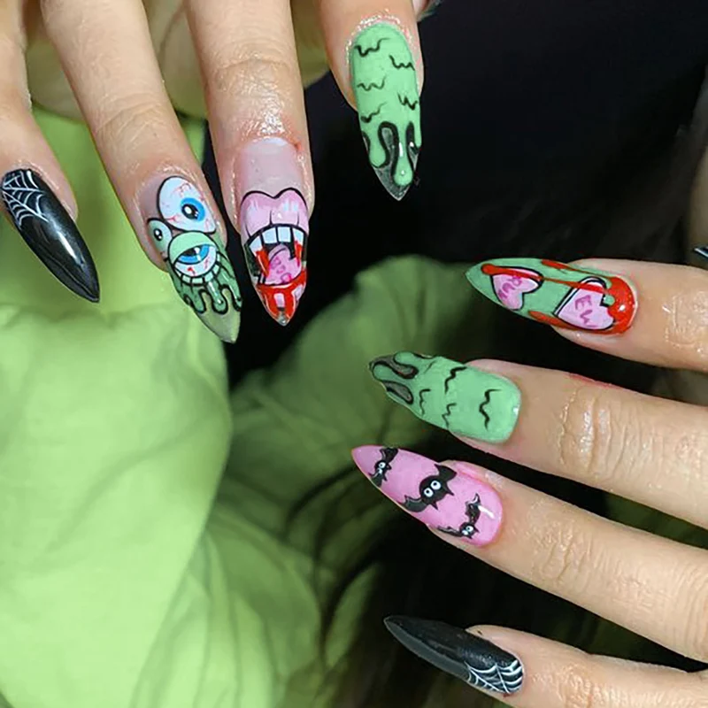Kreative Halloween-Themen Stiletto Press-On Nägel Karnz