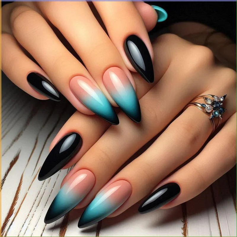 Künstlerische Stiletto Press-On Nägel mit Verlauf und glänzendem Finish Karnz