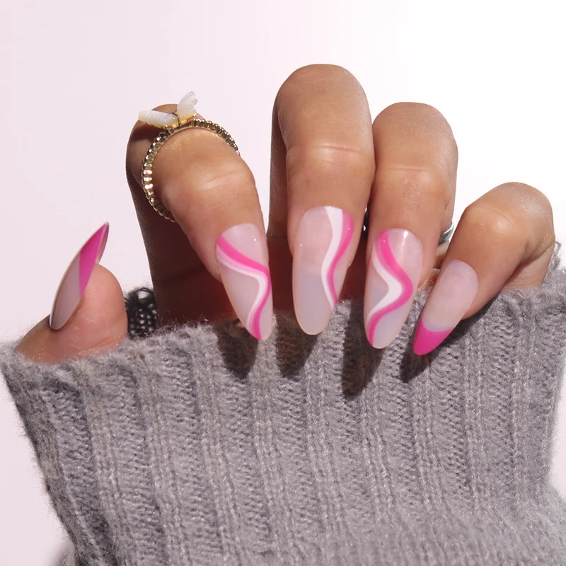 Künstlerische Stiletto Druck-Nägel mit farbenfrohem Wellen-Design Karnz